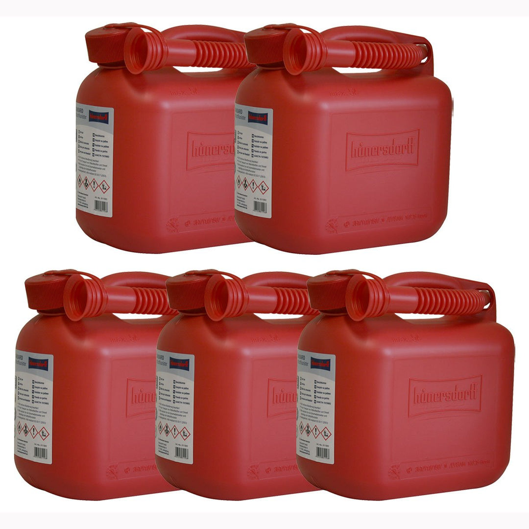 5er Set: 5x Benzinkanister 5 Liter in Rot mit UN-Zulassung Made in Germany