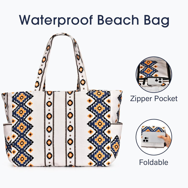 oscaurt Strandtasche XXL Familie Handtasche Damen Tote Bag mit Reissverschluss Wasserdicht Reisetasc