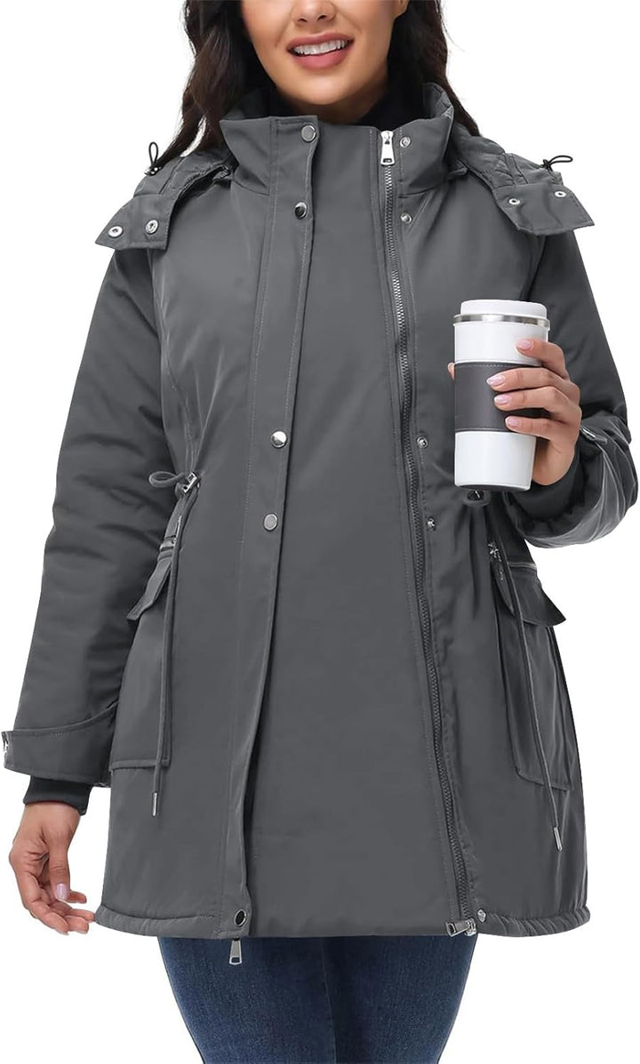 SYDUZAX Wintermantel Damen Warm Winterjacke Gefüttert Winter Parka Umstands Baumwolljacke 3 in 1 Win