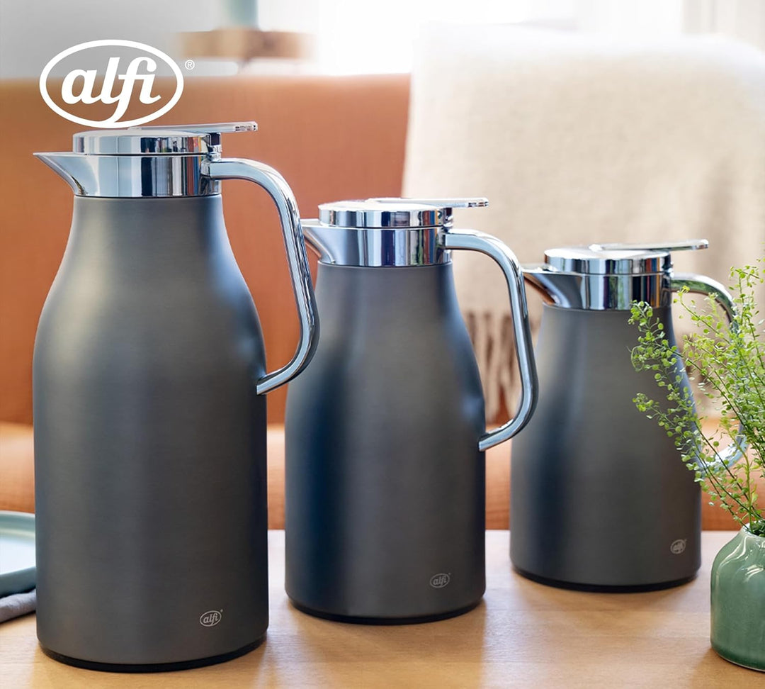 alfi SKYLINE 1,5l, cool grey, Edelstahl-Isolierkanne mit hygienischem Hartglaseinsatz, Drehverschlus