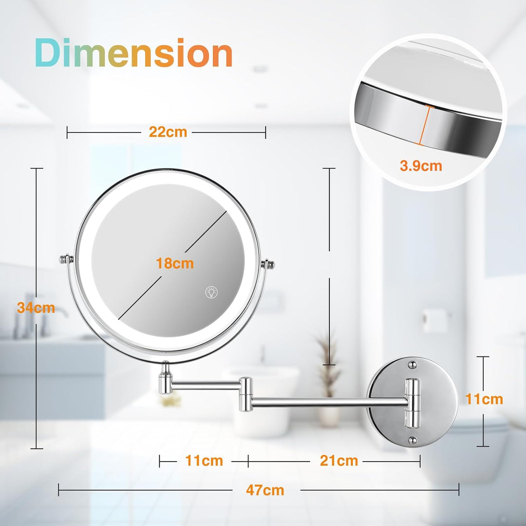 LED Kosmetikspiegel mit 30-facher Vergrösserung, Wandmontage, USB-Aufladung, Chrom Silber 30X, Silbe