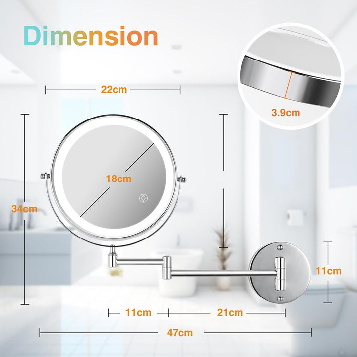 LED Kosmetikspiegel mit 30-facher Vergrösserung, Wandmontage, USB-Aufladung, Chrom Silber 30X, Silbe