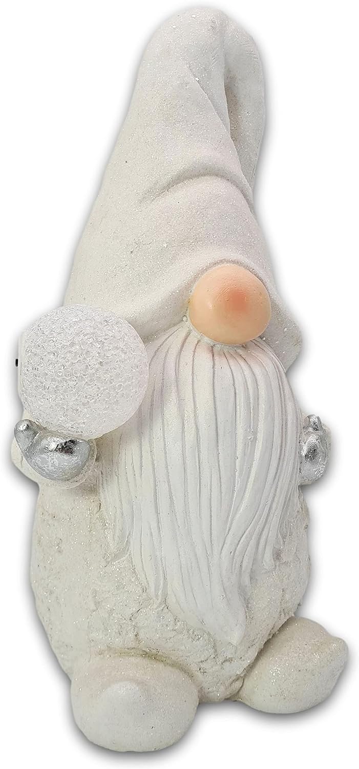 Wichtelstube-Kollektion XL Wichtel Figuren weiss Weihnachten 42cm mit LED Kugel Weihnachtsdeko ausse