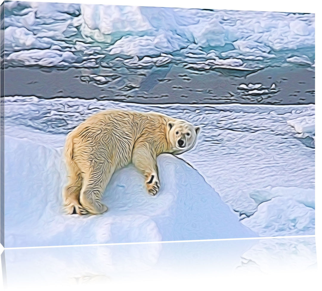 schöner Eisbär auf kleinem Eisberg Deluxe Format: 100x70 cm auf Leinwand, XXL riesige Bilder fertig