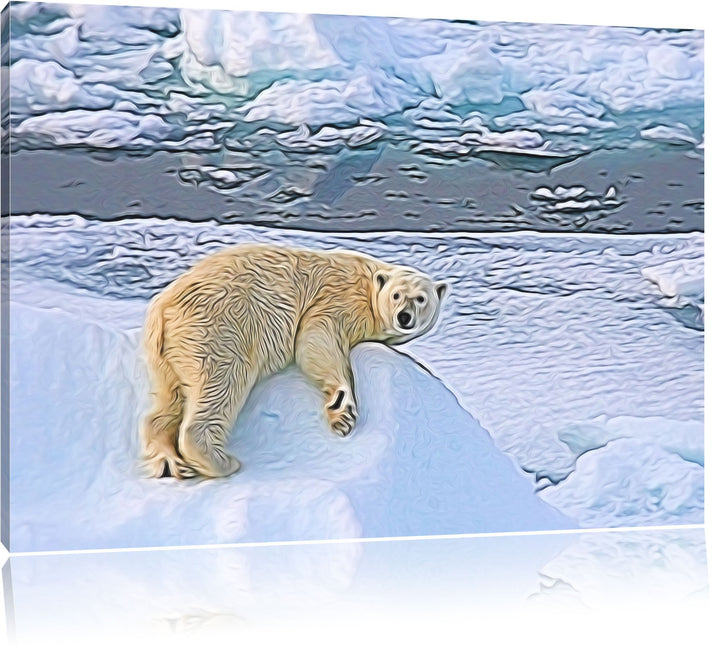schöner Eisbär auf kleinem Eisberg Deluxe Format: 100x70 cm auf Leinwand, XXL riesige Bilder fertig
