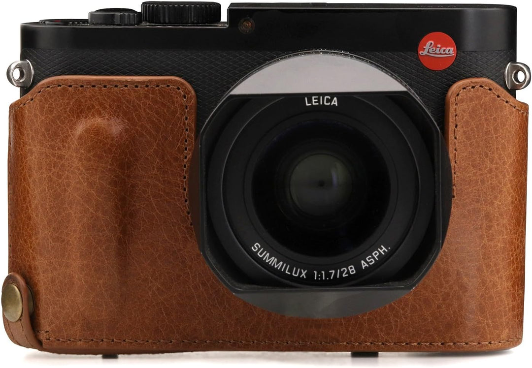 MegaGear MG1403 Leica Q-P, Q (Typ 116) Ever Ready Echtleder Kamera-Case mit Trageriemen - Braun, Bra