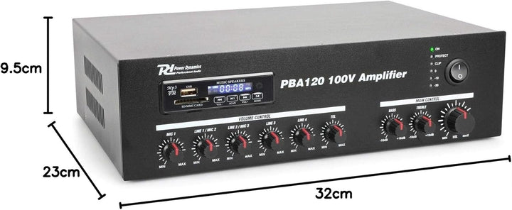 Power Dynamics PBA120 100 V Verstärker 120 W mit MP3-Player, Tuner und Bluetooth