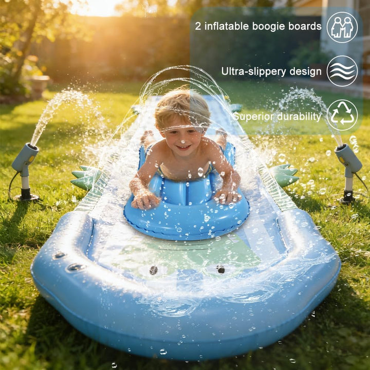 Wasserrutsche Garten für Kinder, 482 x 75cm Doppelte Wasserrutsche Garten mit 2 Bodyboards, Aufblasb