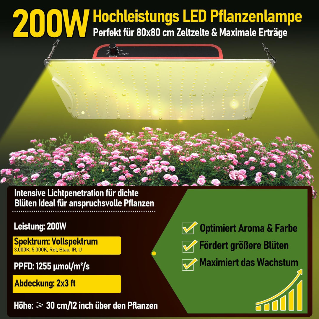 Growzelt Komplettset 80x80x160cm mit 200W Flach LED Grow Lampe, Belüftungsset & Aktivkohlefilter, Vo