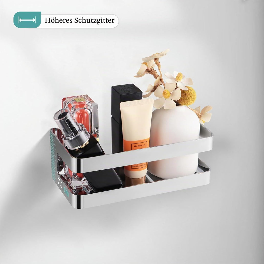 Duschablage Edelstahl Badezimmer Organizer, Duschregal mit Haken für Shampoo und Duschgel (Silber) (