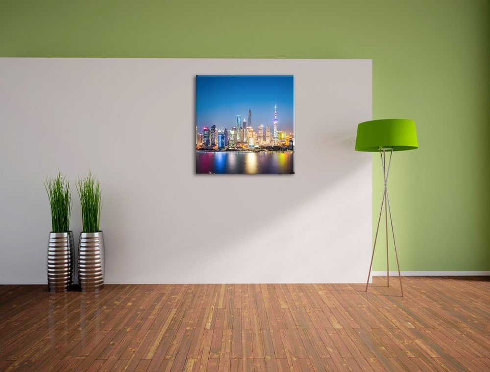 Shanghai Skyline, Format: 70x70 auf Leinwand, XXL riesige Bilder fertig gerahmt mit Keilrahmen, Kuns