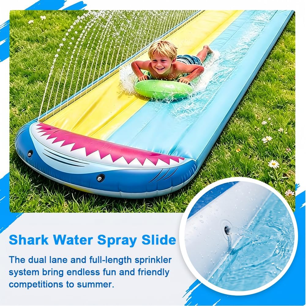 Wasserrutsche Garten Für Kinder, 480x140 cm Doppelrutsche Mit Eingebautem Sprinkler, Double Water Sl