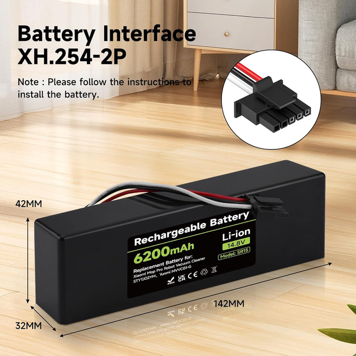 Mspalocell 6200mAh 14.8V Ersatzakku Kompatibel mit Xiaomi Mop, Mop 2s, Mop Pro, STYTJ02YM, Akku für