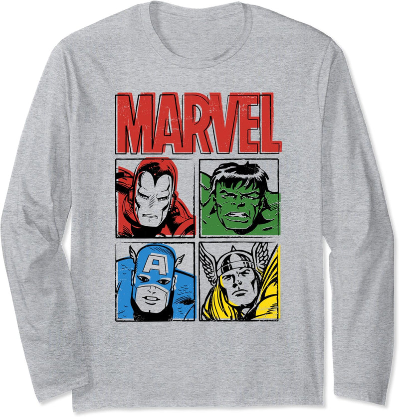 Marvel Vintage Squares Iron Man, Hulk, Captain America, Thor Langarmshirt