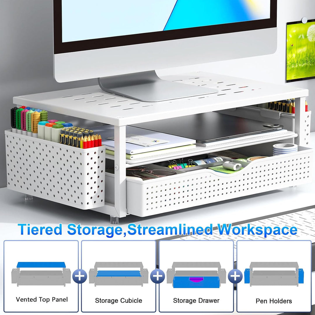 gianotter Monitorständer, Schreibtisch-Organizer mit Schublade und Stifthalter, 2-stöckiger Computer