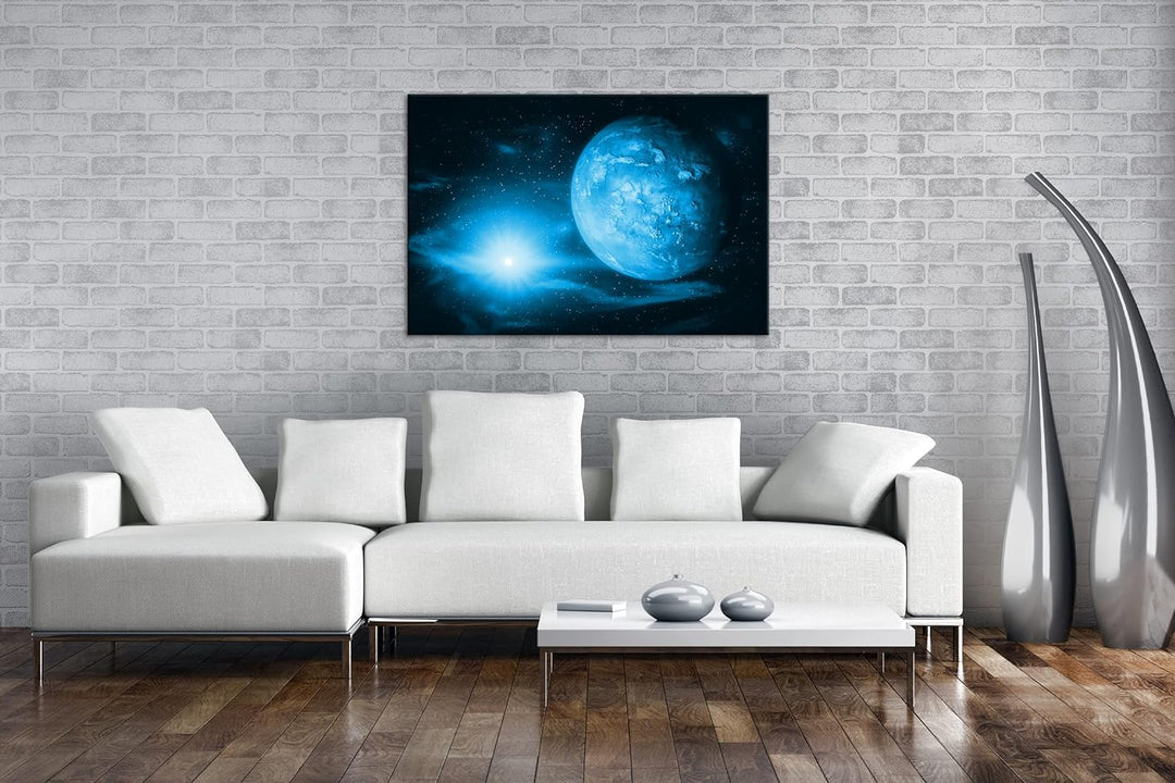 deyoli Dark Planet Mars in unserem Sonnensystem Format 80x60 Effekt: Monocrome Blau als Leinwandbild