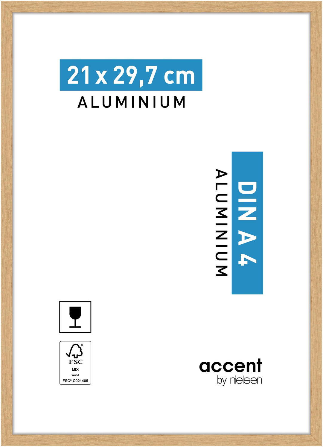 accent by nielsen Bilderrahmen, 21 x 29,7 cm (A4), Aluminium, Eiche, Dokumentenrahmen zum Aufhängen