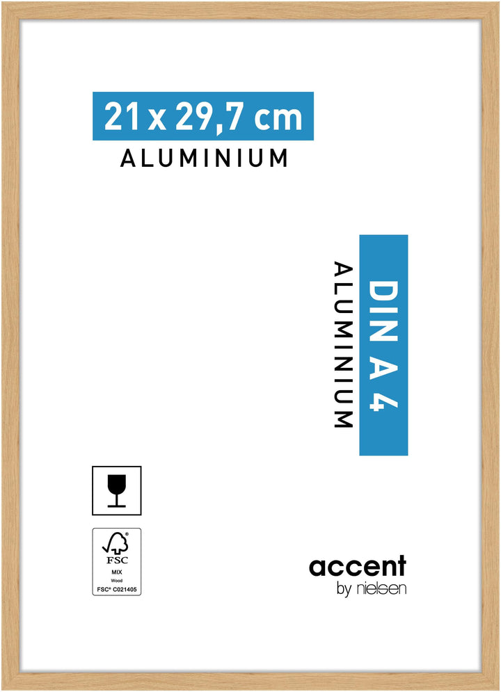 accent by nielsen Bilderrahmen, 21 x 29,7 cm (A4), Aluminium, Eiche, Dokumentenrahmen zum Aufhängen