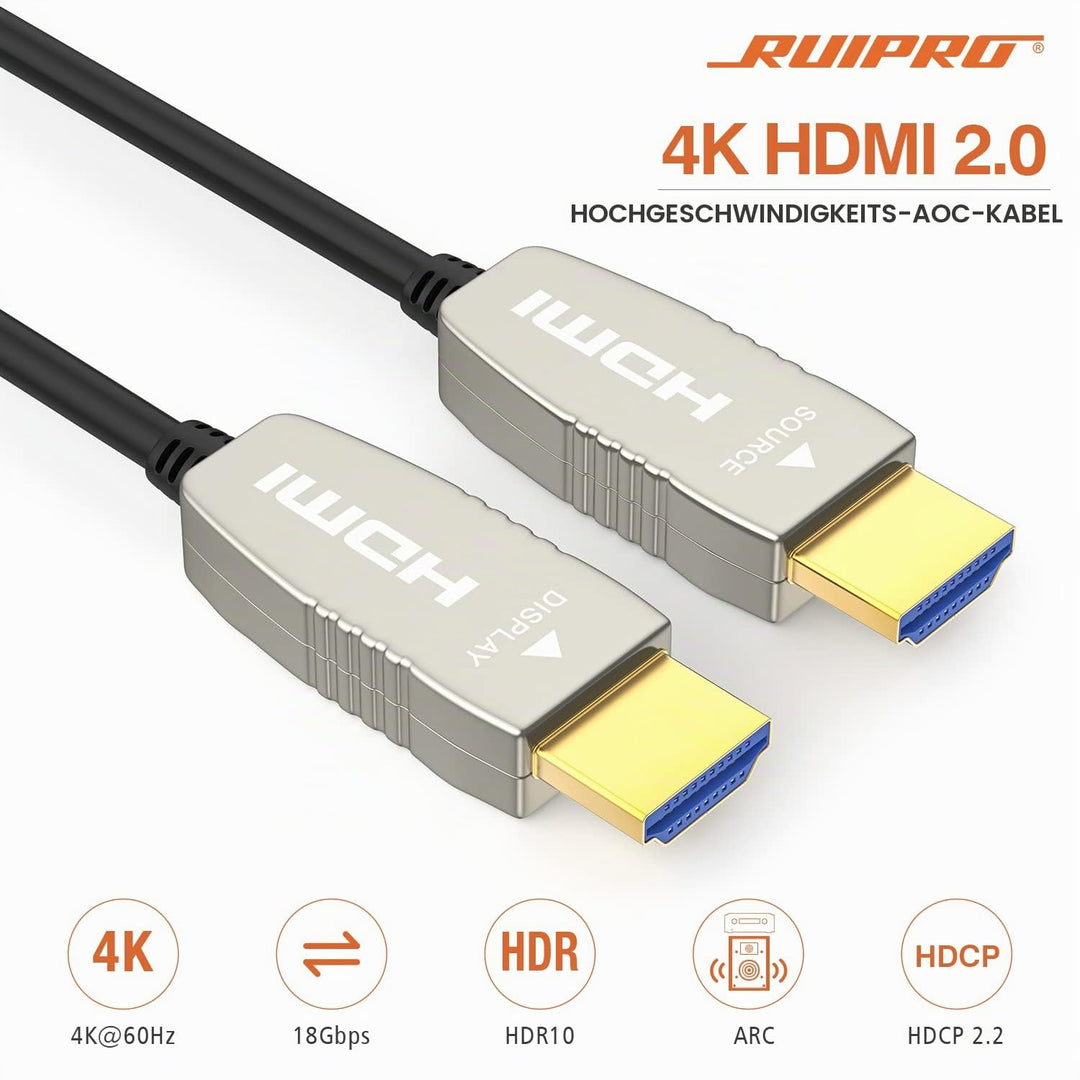RUIPRO 4K HDMI 2.0b Glasfaserkabel, 4K@60Hz, HDR, ARC, ultradünn, 7 m | Glasfasertechnik reduziert S