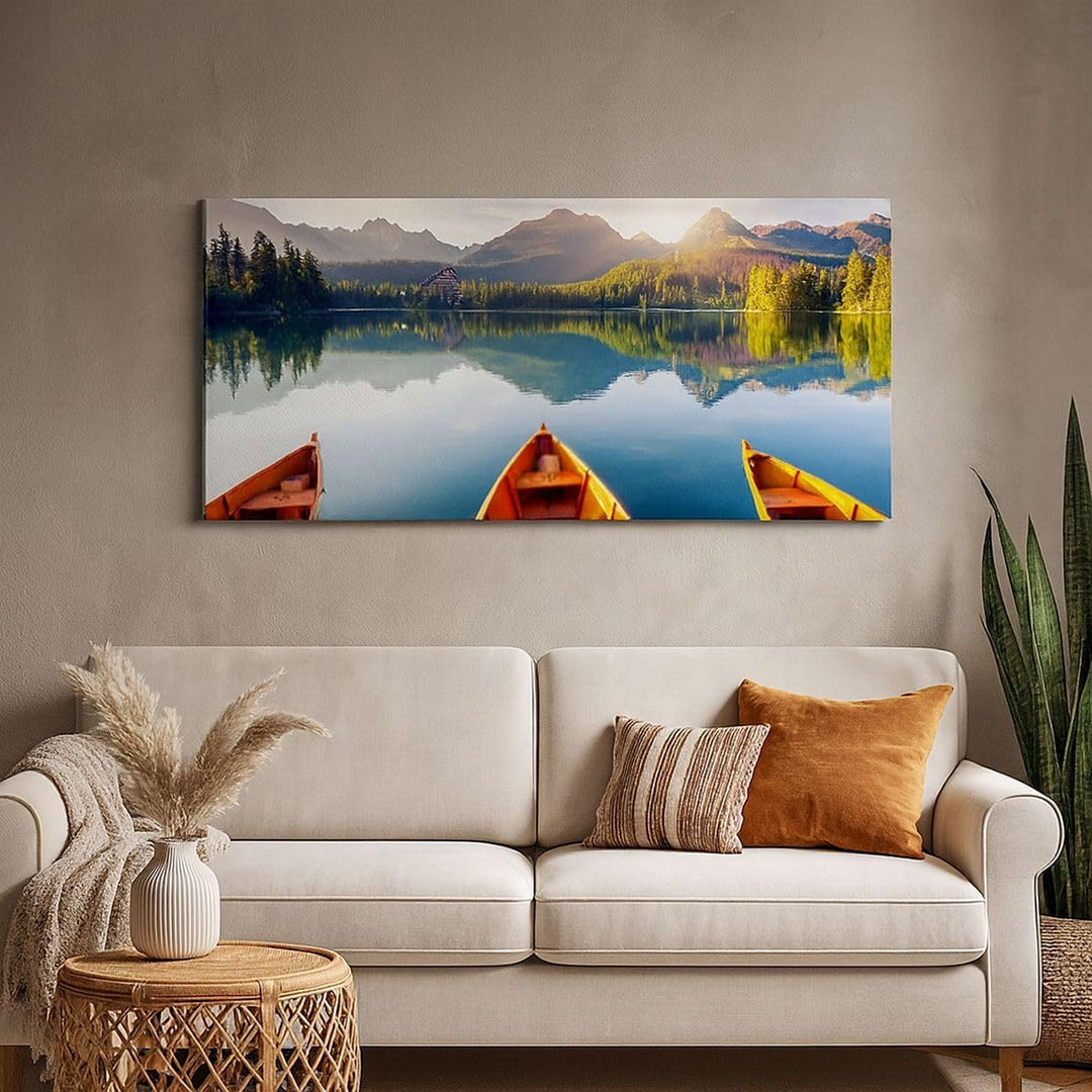 Wandbilder Dekoration Wohnzimmer See Natur Panorama Bilder auf Leinwand 120x50cm Leinwandbild mit Ra