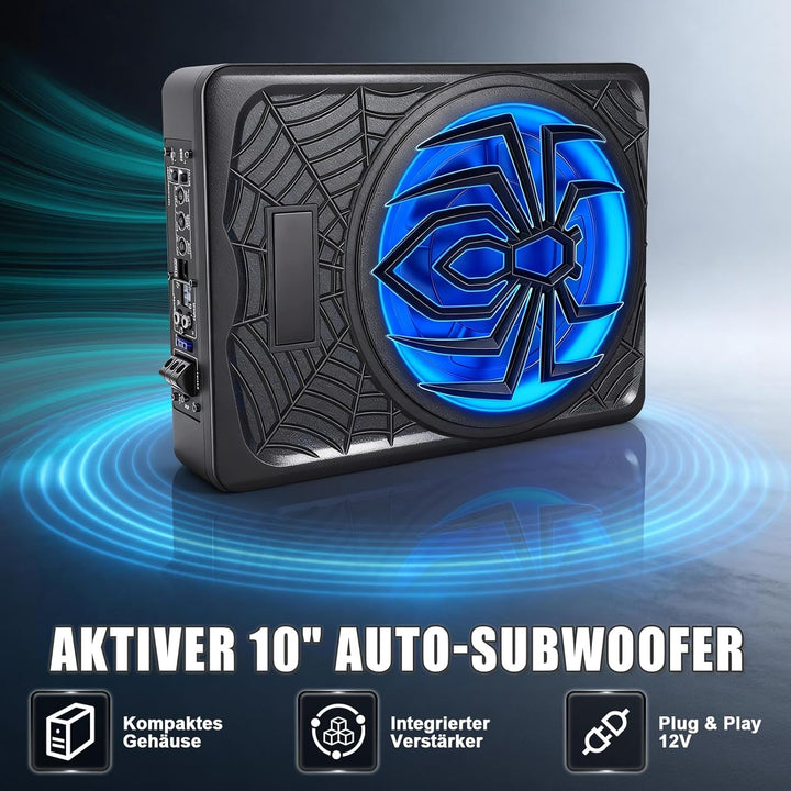 Subwoofer Auto Aktiv Unter Sitz 10 Zoll 1250W Ultra Flach Bassbox Tieftonlautsprecher Mit Verstärker