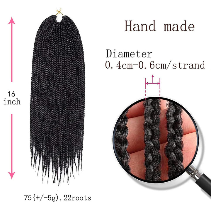 TAOYEMY Box Crochet Braids Haarverlängerungen 6 Packs 16 Zoll Synthetische Flechtfrisur 22 Stränge/P