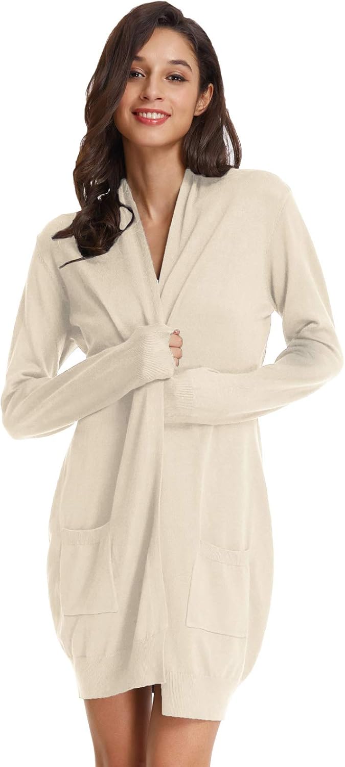 GRACE KARIN Damen Langarm Offene Strickjacke Lang Strickmantel Casual High Stretchy Cardigan mit Tas