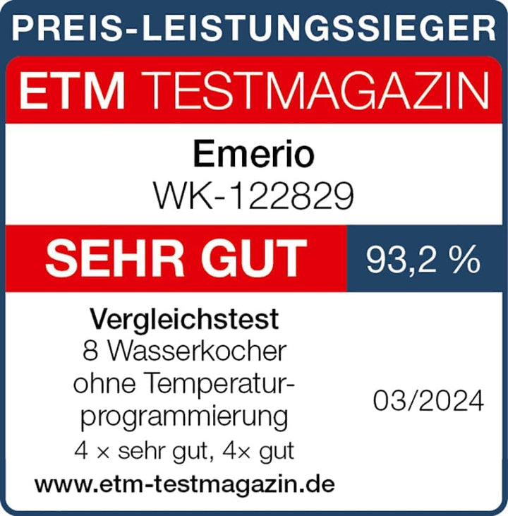 EMERIO Wasserkocher doppelwandiges Cool-Wall Gehäuse | 1.7L | Satin Edition | 2200W | Auto Off | Übe