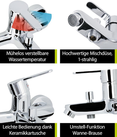 'aquaSu® Badewannenarmatur Jetmix Style, mit Typ 1/2 '' Brauseabgang unten und Umstell-Funktion, Ein