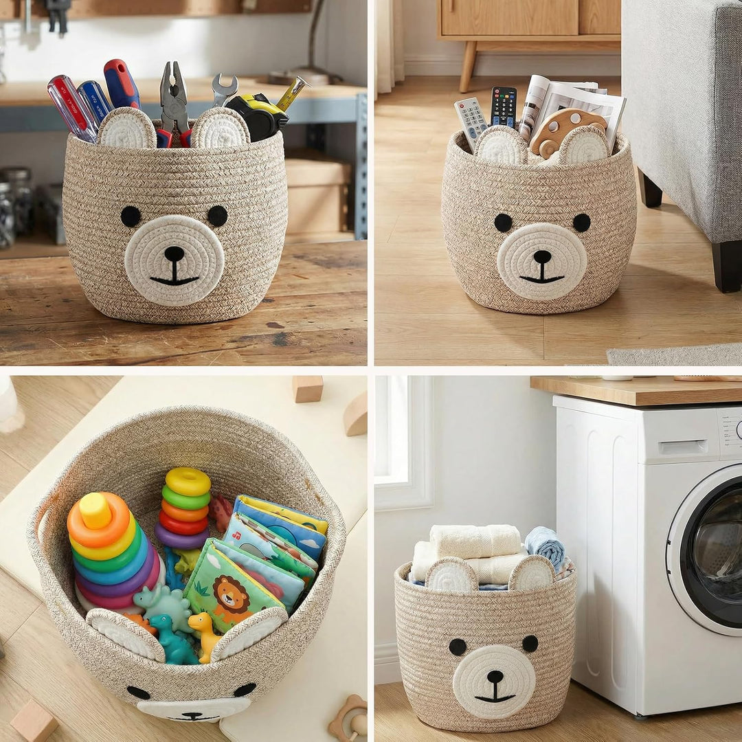 2x Babykorb aus Baumwollseil süss Bär für Kinderzimmer-Organizer | Kleiner Korb für Geschenke, Spiel
