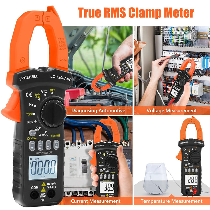LYCEBELL Bluetooth Stromzange Multimeter, LC-7200APP TRMS 6000 Zähl Zangenmultimeter NCV-Test, Messe