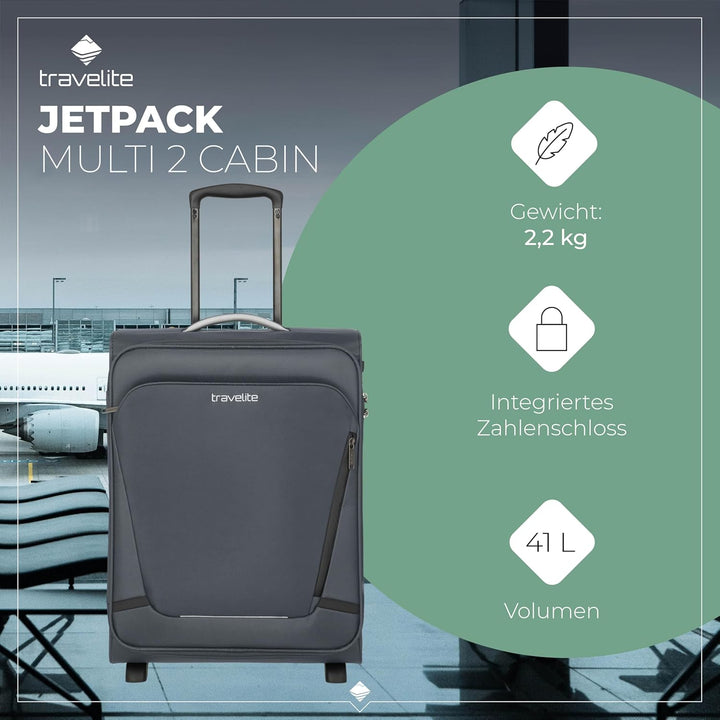 Travelite Handgepäck Koffer mit 2 Rollen für Condor + Ryanair, integriertes Zahlenschloss, Bordtroll