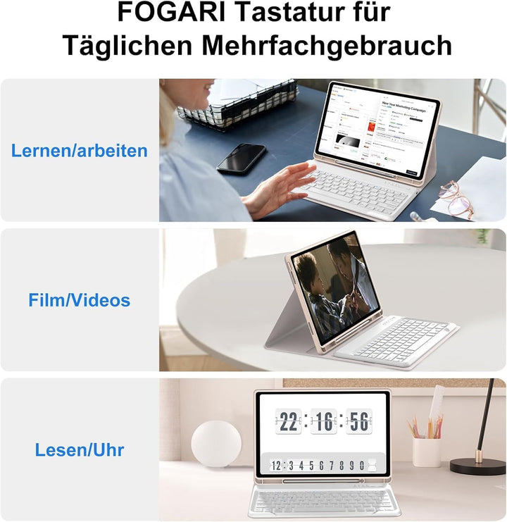 FOGARI Tastatur Hülle für Lenovo Tab P12 12.7" 2023, QWERTZ Layout, Hülle Tastatur mit Magnetisch Ab