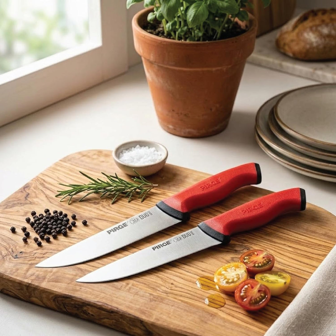 Pirge Duo Profi Metzgermesser Set Mit Rutschfestem Griff - 14,5 cm und 19 cm Schlachtermesser - Flei