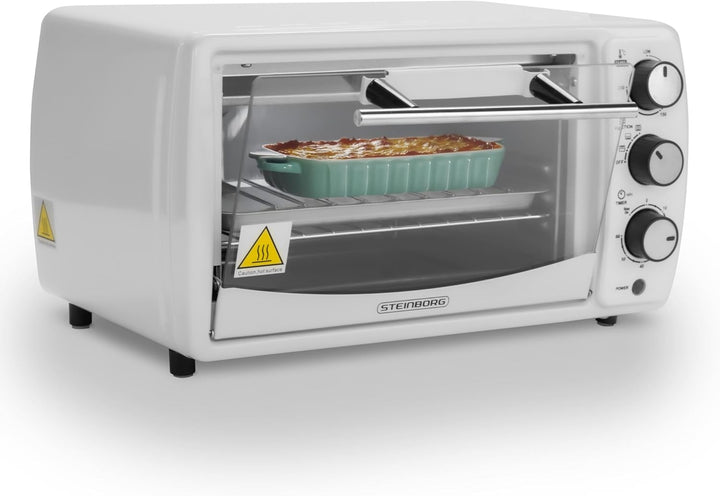 Mini Backofen 13 Liter | 1200 Watt | Pizzaofen | 65°-230°C | Timer | aufklappbares Krümelblech | Min