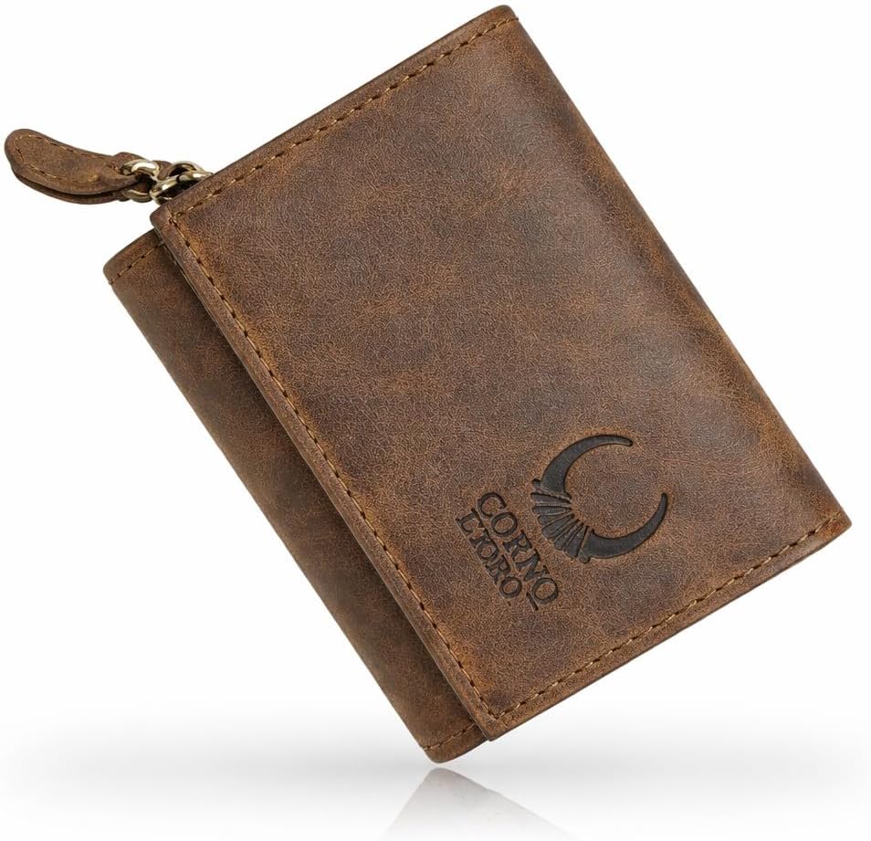 Corno d´Oro Handmade Kleines Portemonnaie Damen Leder I Mini Geldbörse Damen mit RFID Blocker und Mü