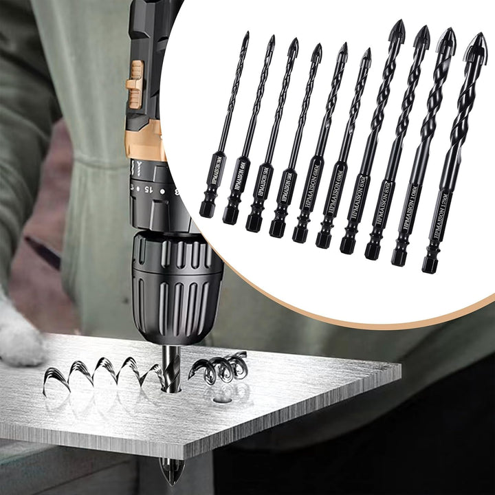 HPMAISON Steinbohrer Set, 10 tlg. Fliesenbohrer Glasbohrer mit 4 Schneiden Hartmetallspitze für Kera