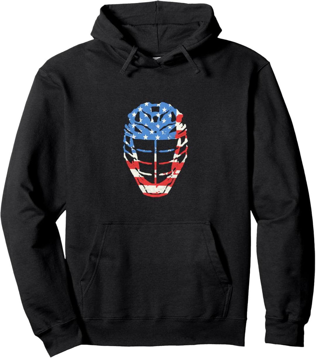 Lacrosse Helmet Retro USA American Flag Vintage 80's Pullover Hoodie