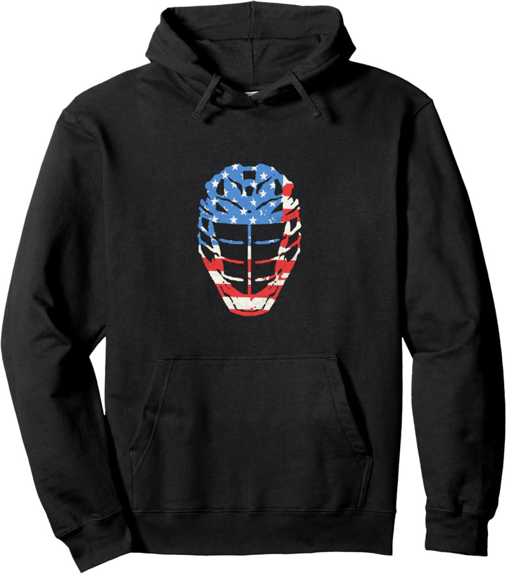 Lacrosse Helmet Retro USA American Flag Vintage 80's Pullover Hoodie