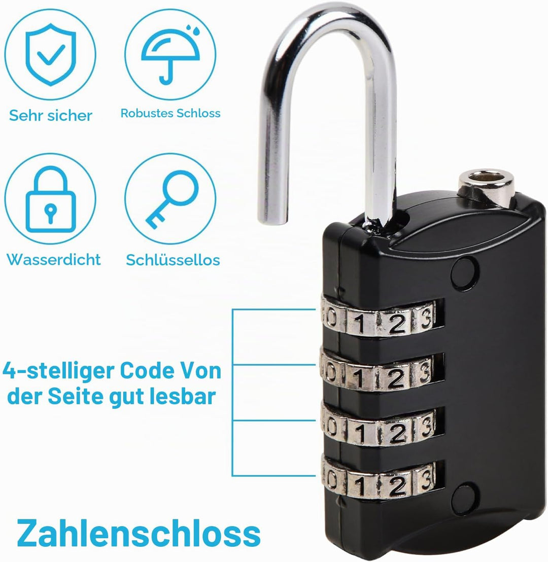 6 Stück Vorhängeschloss Zahlenschloss, 4 Stellig Vorhängeschloss Mit Zahlencode, Schloss Mit Zahlenc