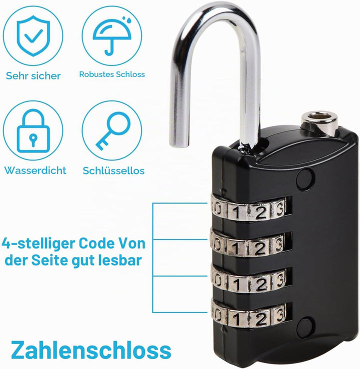 6 Stück Vorhängeschloss Zahlenschloss, 4 Stellig Vorhängeschloss Mit Zahlencode, Schloss Mit Zahlenc