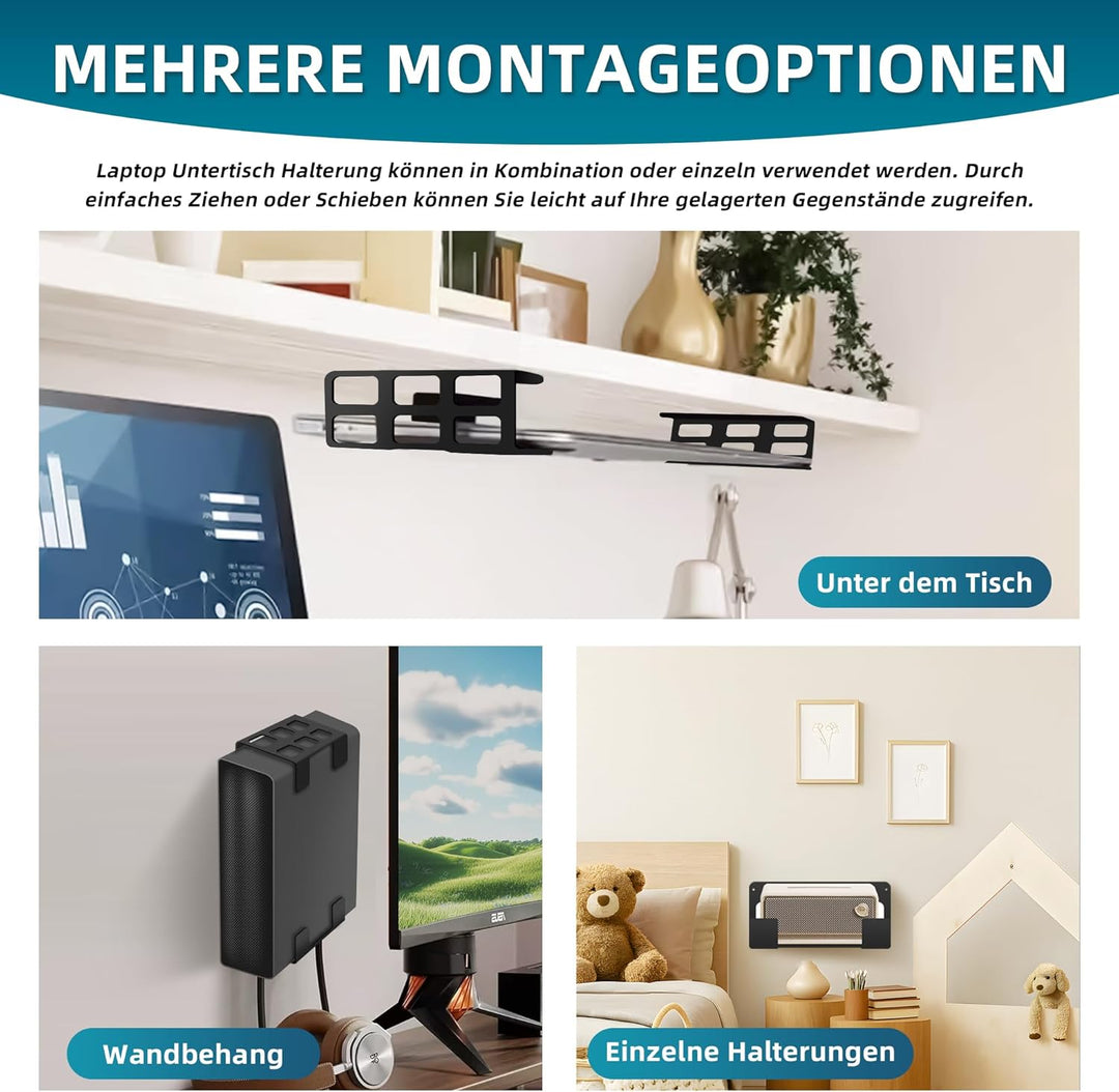 ohbien Multifunktionale Untertisch, Laptop Halterung unter Schreibtisch < 9cm, Wandhalterung für Lap