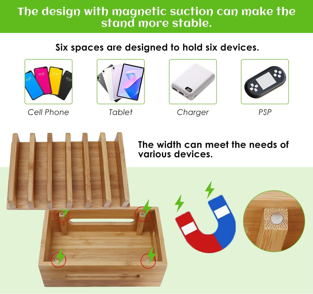 Tissting Ladestation Organizer für Mehrere Geräte, Holz Handy Dockingstation Tragbarer Tablet Comput
