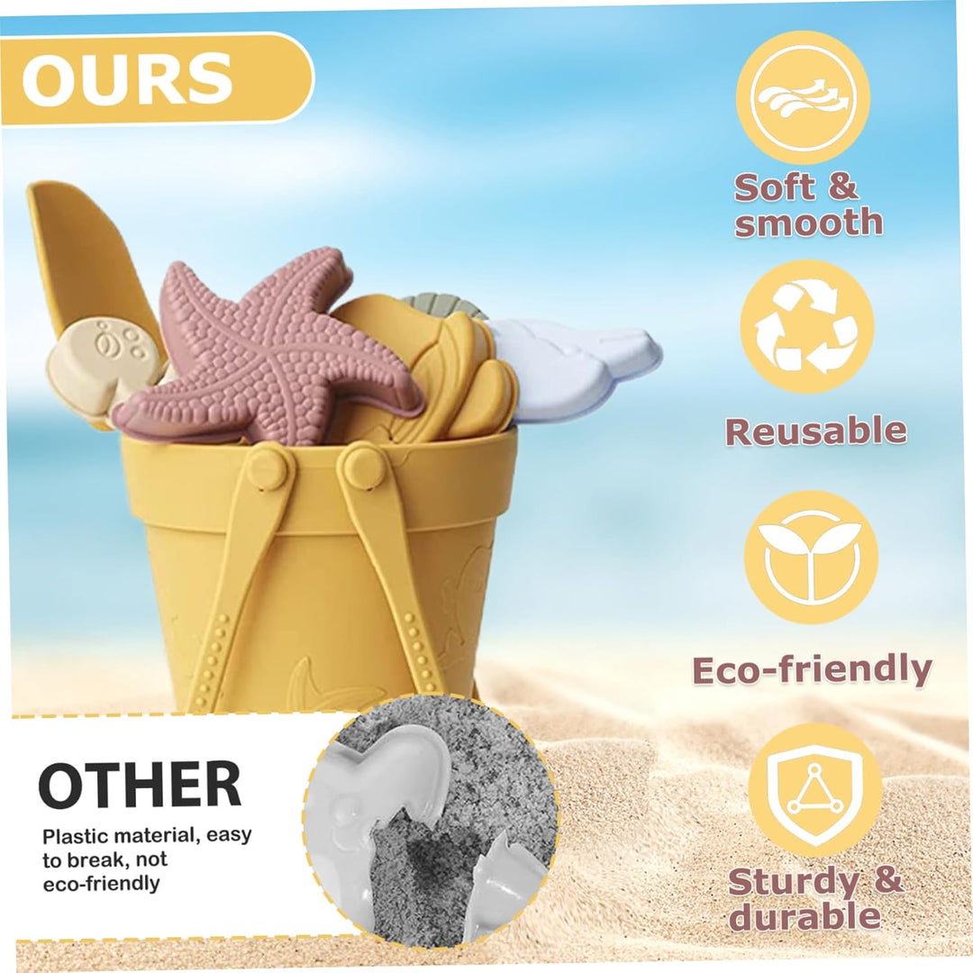 Sandspielzeug für Kinder, 8 Stück, sicheres Silikon-Strandspielzeug mit Schaufel, Eimer und Sandform