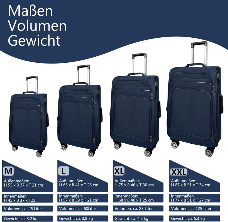 MY TRAVEL BAG Stoff Reisekoffer Trolley Erweiterbar mit Zwillingsrollen (M/L/XL/XXL oder 4er Set) We
