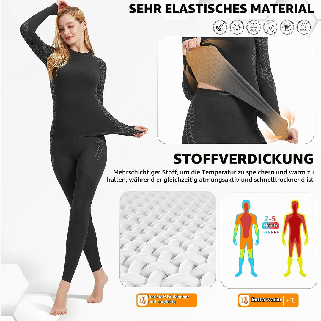UNIQUEBELLA Thermo Unterwäsche Damen, Skiunterwäsche Atmungsaktiv Funktionsunterwäsche, Antibakterie