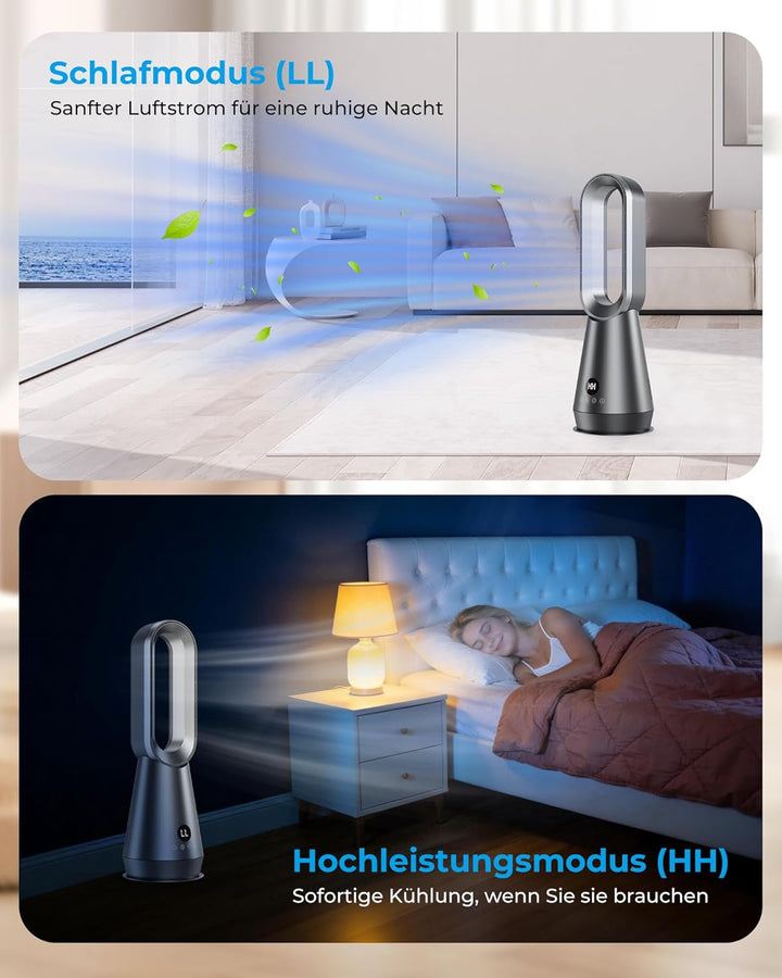 Turmventilator Leise - 22 Zoll Bladeless Turmventilator, 8 Stufen, 2 Modi, 80° Oszillation, LED Disp