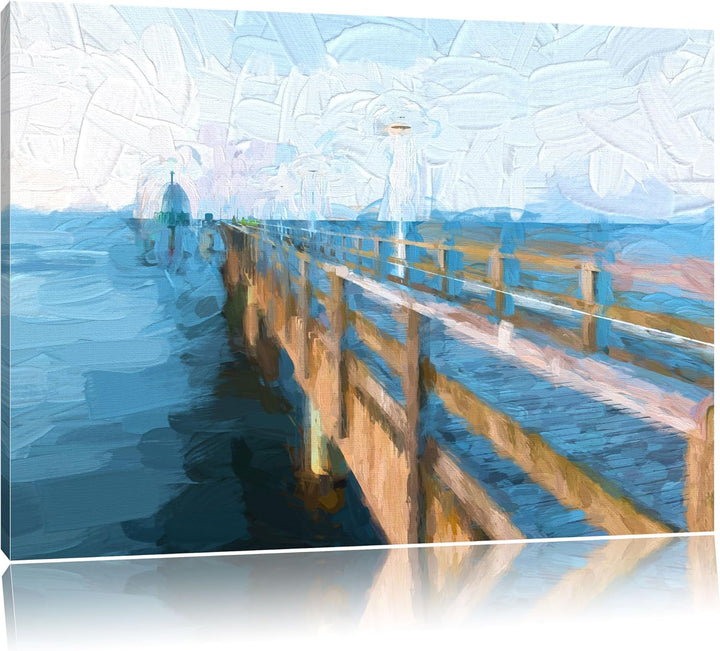 Pixxprint Pier im Meer / 100x70cm Leinwandbild bespannt auf Holzrahmen/Wandbild Kunstdruck Dekoratio