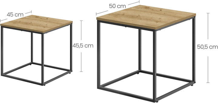 Couchtisch 50x50 cm, 2er Set quadratisch in Artisan-Eichenoptik, Schwarze Metallbeine, Industrial De