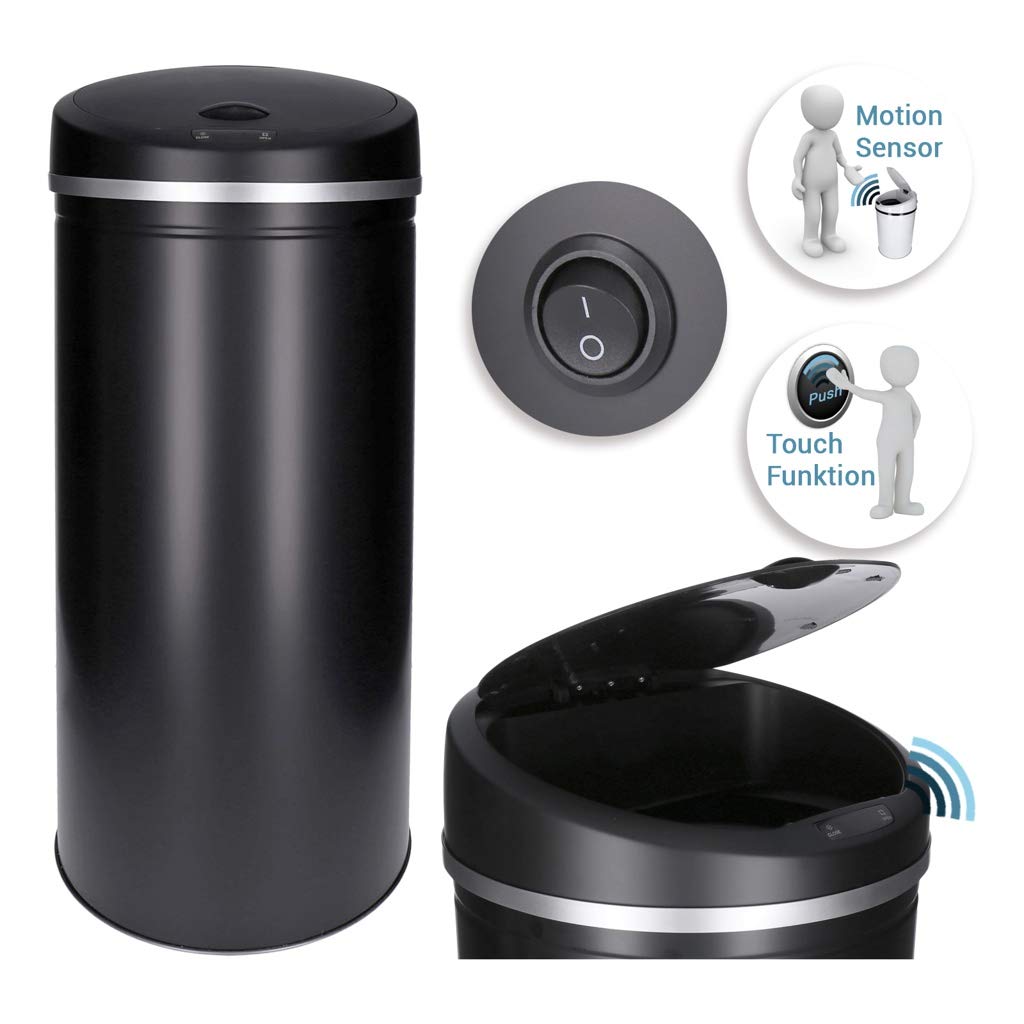 TALK-POINT TP Sensor Müll-Eimer, Abfall-Behälter aus Edelstahl, automatischer Deckel, rund, ca. 30 L